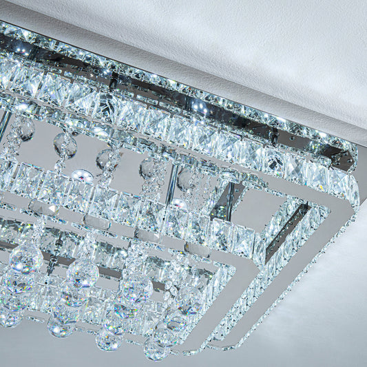 Double Layer Crystal Pendant Light - Silver / 80cm