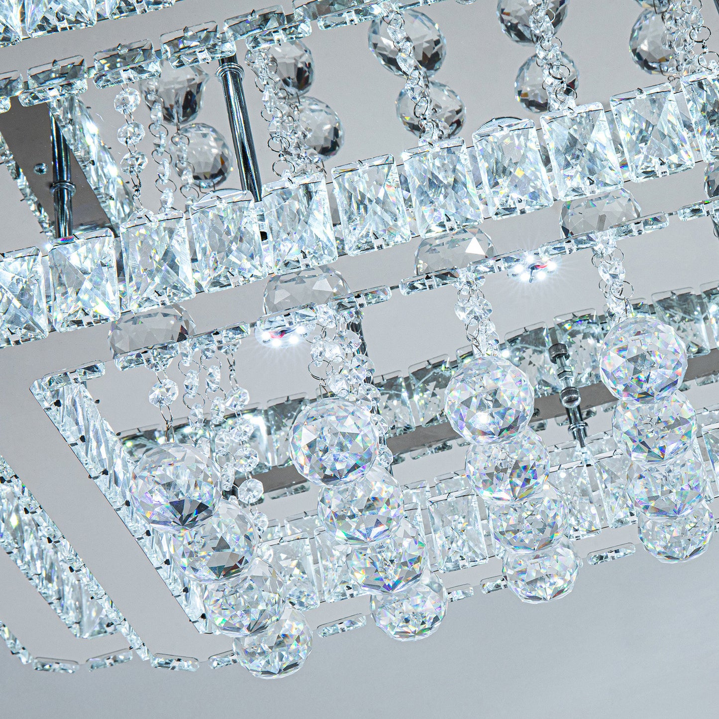 Double Layer Crystal Pendant Light - Silver / 80cm