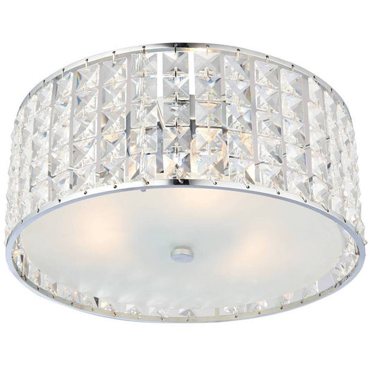 Belfont 3 Light Bathroom Flush Ceiling Light Chrome, Crystal Detail IP44, G9 - Chrome