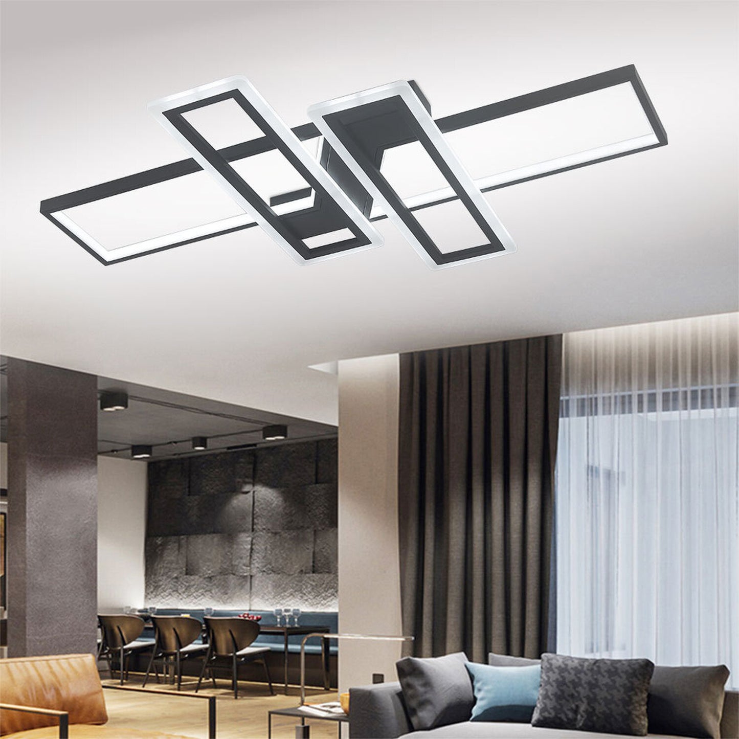 Z-Shaped Geometric Black Frame LED Ceiling Light - Cool White / 120W