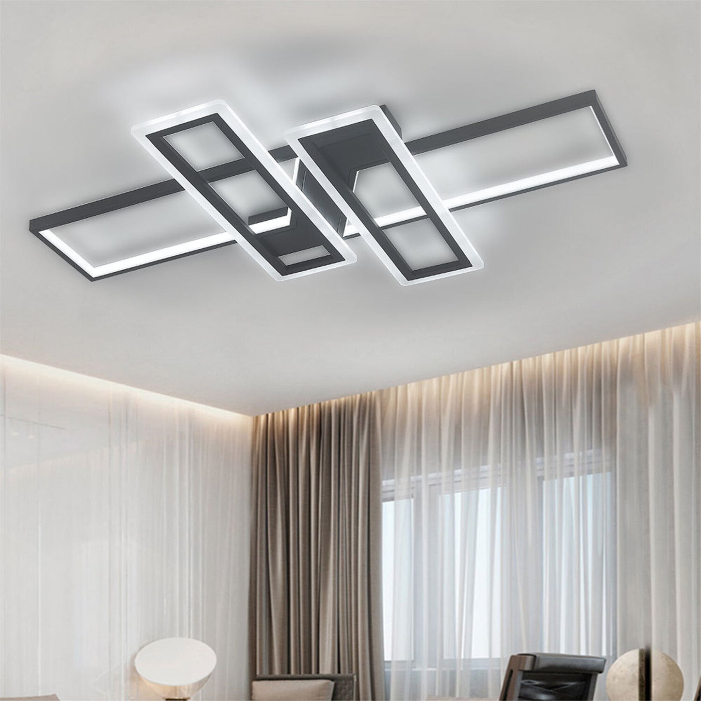 Z-Shaped Geometric Black Frame LED Ceiling Light - Cool White / 120W