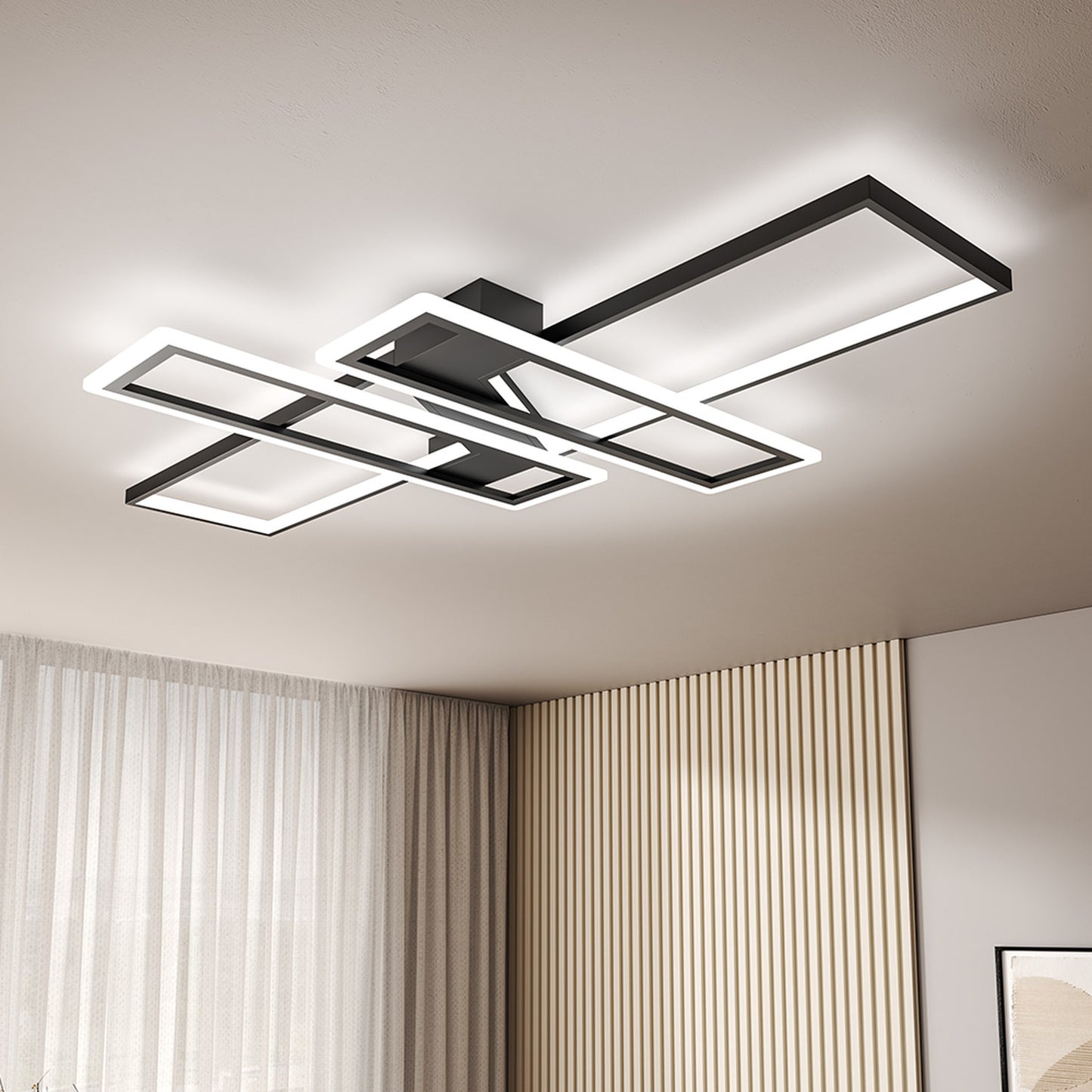 Z-Shaped Geometric Black Frame LED Ceiling Light - Cool White / 120W
