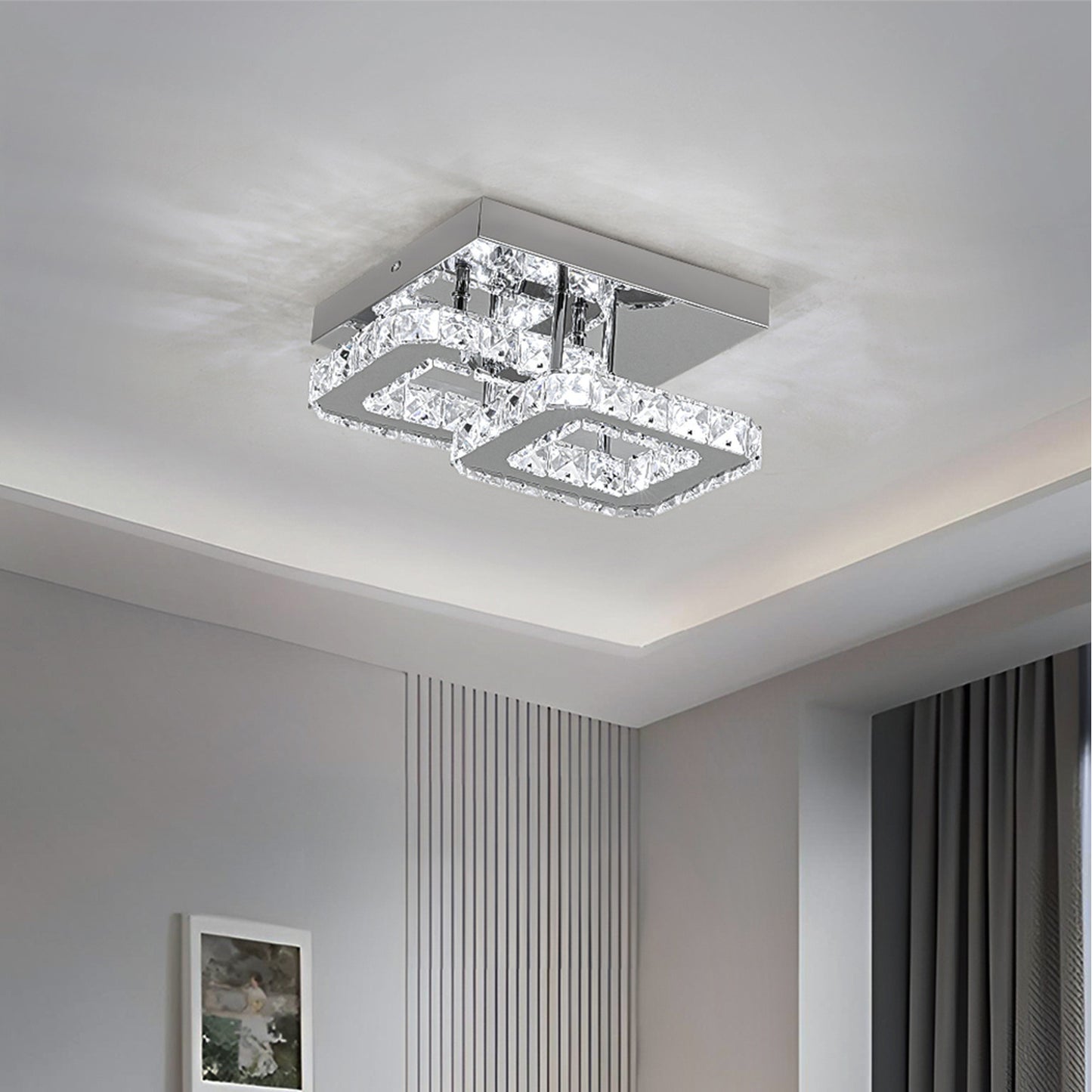 Square Crystal Ceiling Light with Chrome Finish - Silver / 24cm