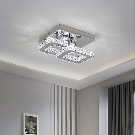Square Crystal Ceiling Light with Chrome Finish - Silver / 24cm
