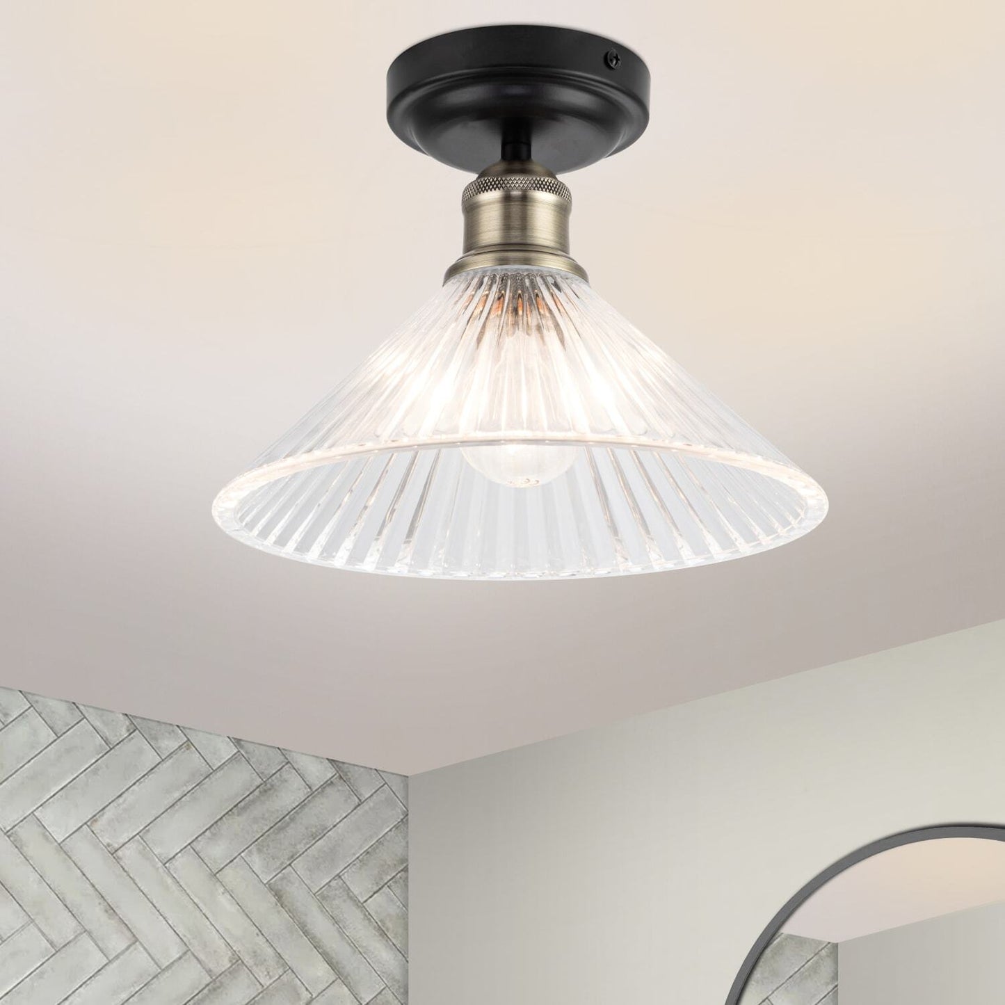 COSYLYTE Bowley Bathroom Glass Ceiling Flush Light - Matt Black